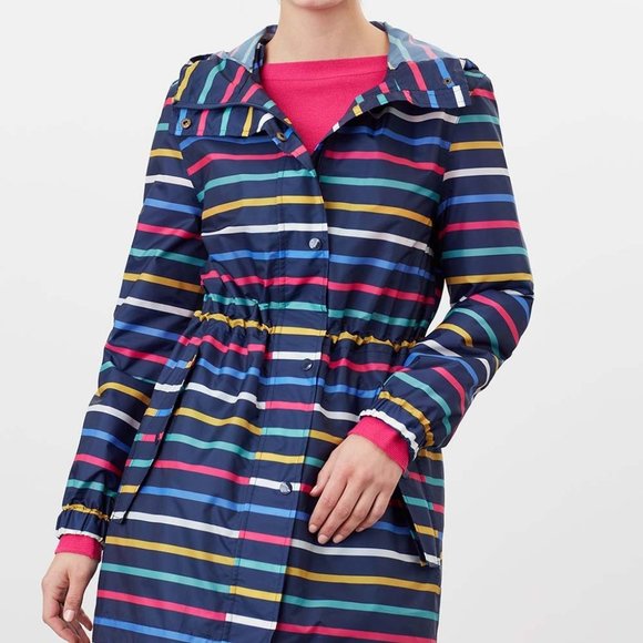 Joules Navy Multicolor Stripe Rain Coat-NWT- SZ 8, 10 & 12 - Picture 2 of 5